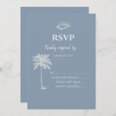 ミニマリスト結婚トロピカルダスティブルーRSVP 招待状 (正面/裏面)