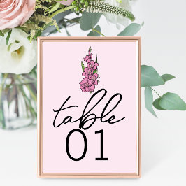 ミニマリスト結婚ピンクグラジオラスの表番号 テーブルナンバー