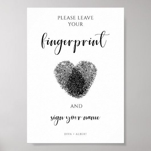 ミニマリスト結婚フィンガープリントのゲストブックサイン ポスター (正面)