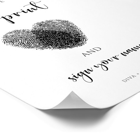 ミニマリスト結婚フィンガープリントのゲストブックサイン ポスター (角)