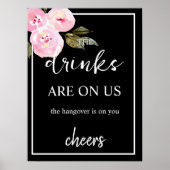 ミニマリスト結婚ブラックのオープンバー標識 ポスター (正面)