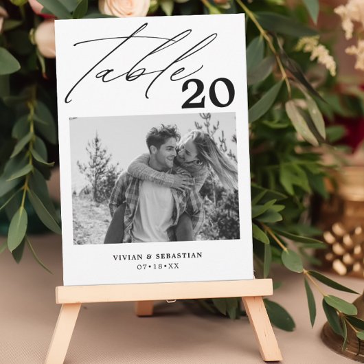 ミニマリスト結婚ブラックのテーブル番号写真 案内状