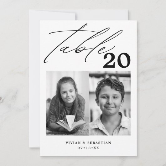 ミニマリスト結婚ブラックのテーブル番号2写真 案内状 (裏面)