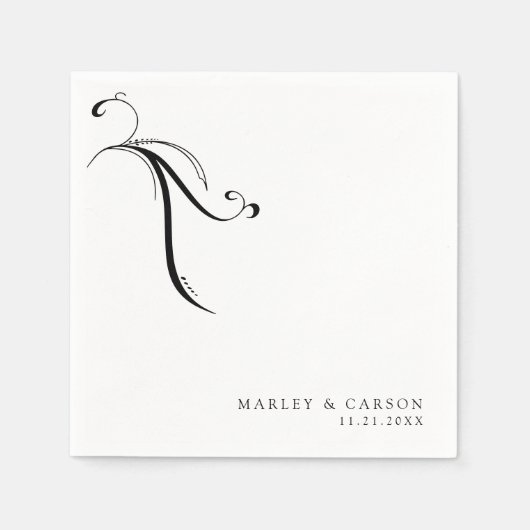 ミニマリスト結婚ボホの名前と日付 スタンダードカクテルナプキン (正面)