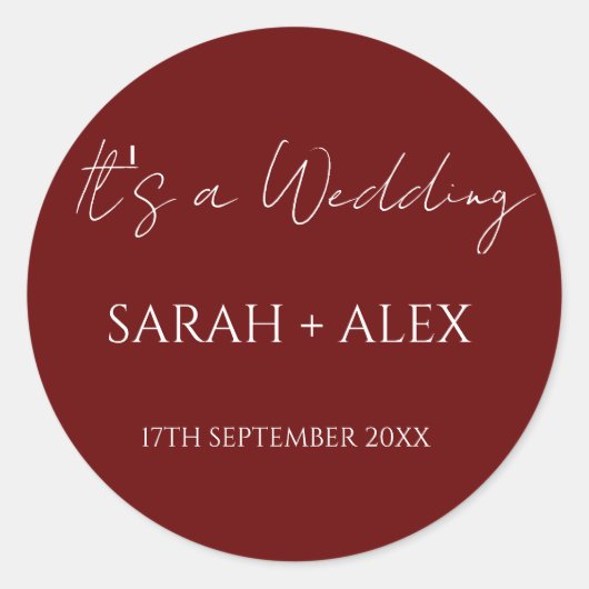 ミニマリスト結婚マルーンのカクテルナプキン ラウンドシール (正面)