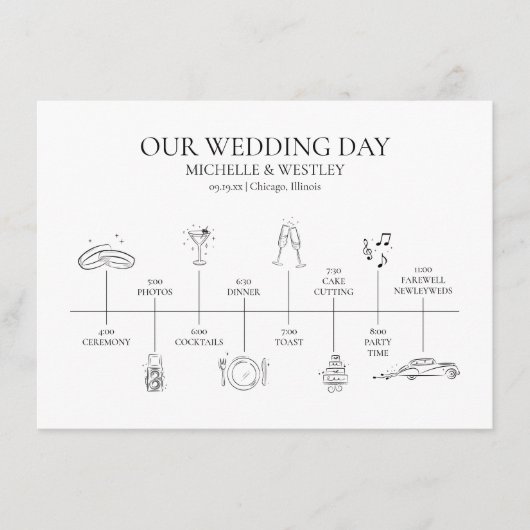 ミニマリスト結婚モノグラムのタイムラインプログラム エンクロージャーカード (正面)