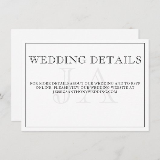 ミニマリスト結婚モノグラムの詳細エンクロージャカード (正面/裏面)