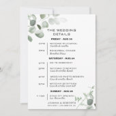 ミニマリスト結婚ユーカリの旅程カード 招待状 (正面)