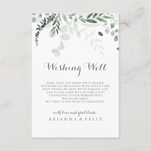 ミニマリスト結婚ユーカリの願い井戸 エンクロージャーカード (正面)