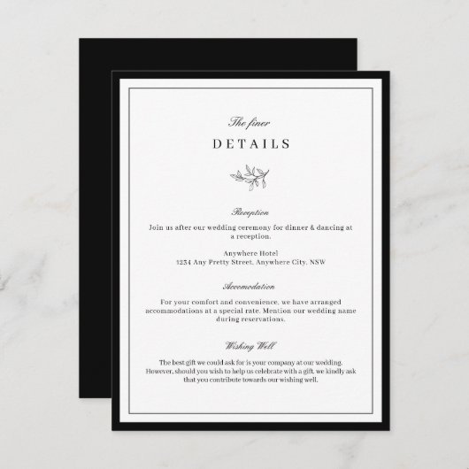 ミニマリスト結婚リーフの詳細エンクロージャカード 招待状 (正面/裏面)