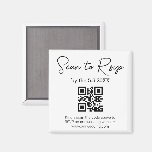 ミニマリスト結婚式ウェブサイトRSVPQRコード マグネット (正面/裏面)