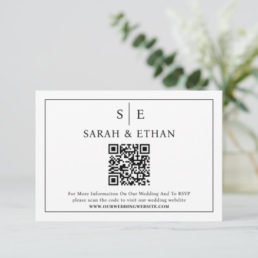 ミニマリスト結婚式パーティーのウェブサイトQRコード エンクロージャーカード (スタンド正面)