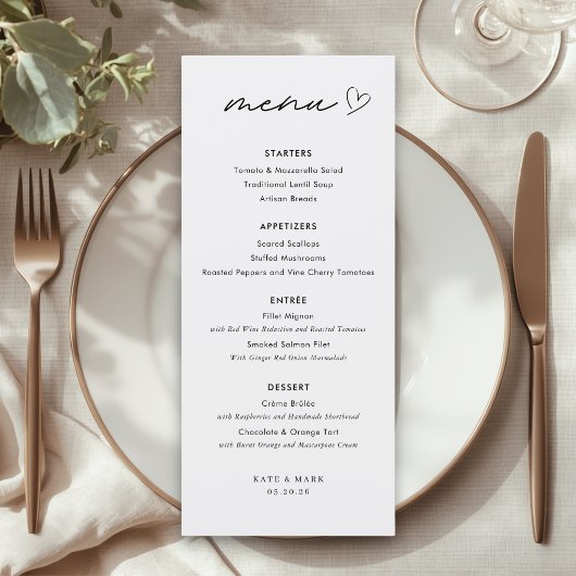ミニマリスト結婚式メニューカード メニュー