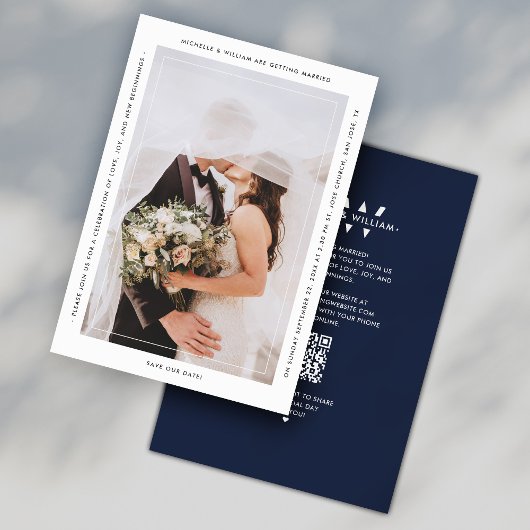 ミニマリスト結婚式モノグラム ネイビー 現代的 セーブザデート