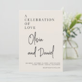 ミニマリスト結婚式筆記体フォトQRコード  招待状 (スタンド正面)