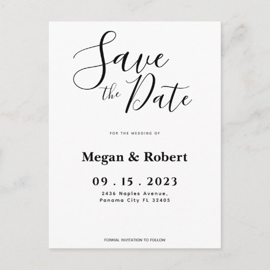 ミニマリスト結婚式Save The Dateポストカード 案内ポストカード (正面)