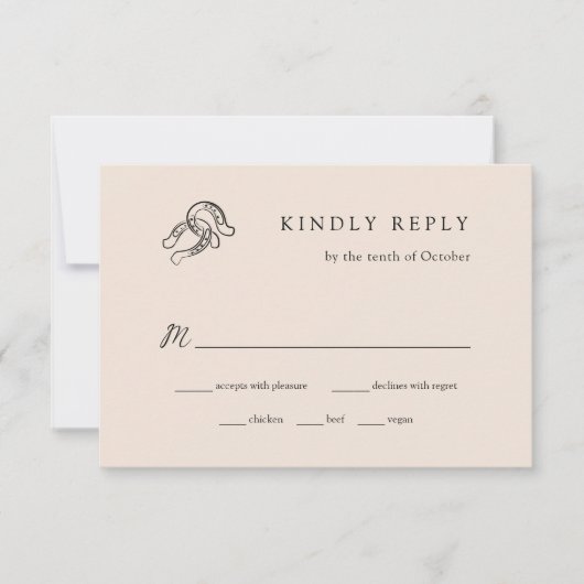 ミニマリスト結婚馬蹄型 |食事の選択 出欠カード (正面)
