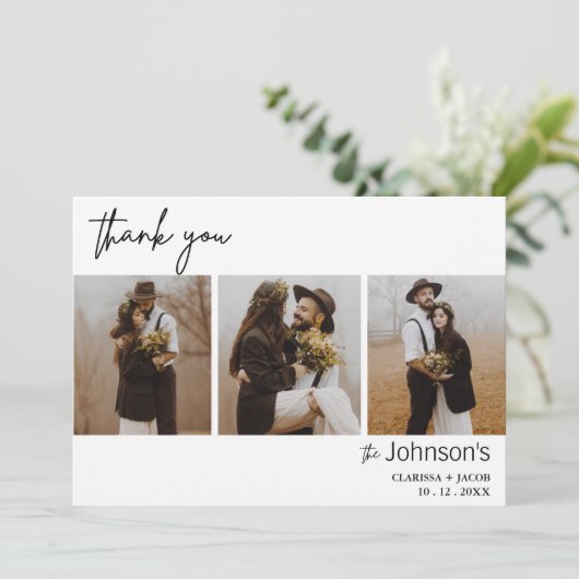 ミニマリスト結婚3枚の写真サンキューカード 招待状 (スタンド正面)