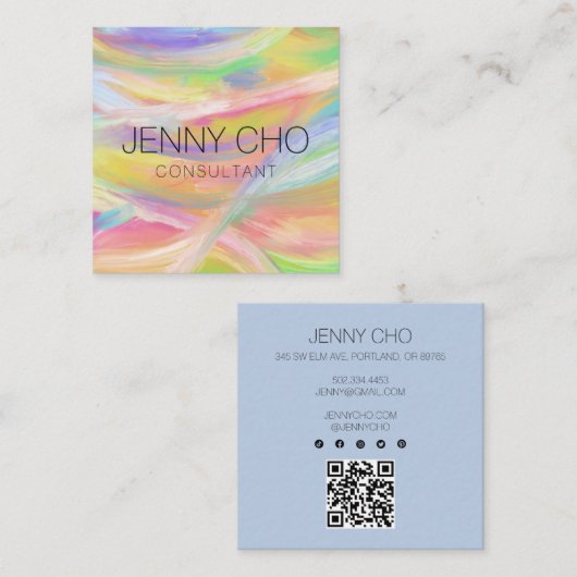 ミニマリスト絵画レインボーのQRコードのソーシャルアイコン スクエア名刺 (正面/裏面)