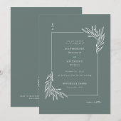 ミニマリスト緑と白の植物学結婚の 招待状 (正面/裏面)