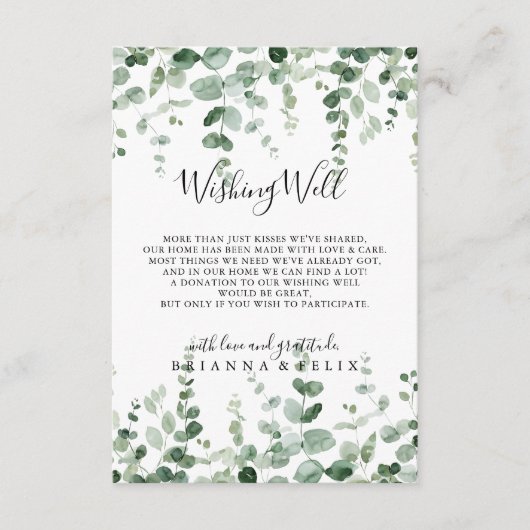 ミニマリスト緑のユーカリ結婚プトゥスの願い井戸 エンクロージャーカード (正面)