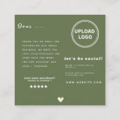 ミニマリスト緑の循環ありがとうカスタムロゴ スクエア名刺 (裏面)