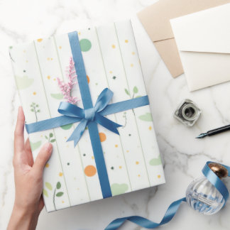 ミニマリスト緑の植物と抽象芸術のドット ラッピングペーパー