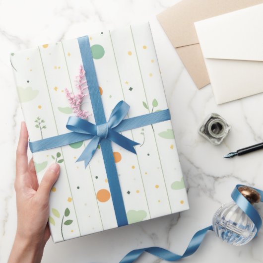 ミニマリスト緑の植物と抽象芸術のドット ラッピングペーパー (ギフト)