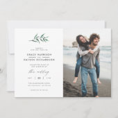 ミニマリスト緑の水彩枝結婚の写真 招待状 (正面)