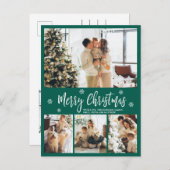 ミニマリスト緑の白4フォトコラージクリスマス ポストカード (正面/裏面)