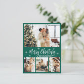 ミニマリスト緑の白4フォトコラージクリスマス ポストカード (スタンド正面)