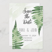 ミニマリスト緑の結婚シダ 招待状 (正面/裏面)