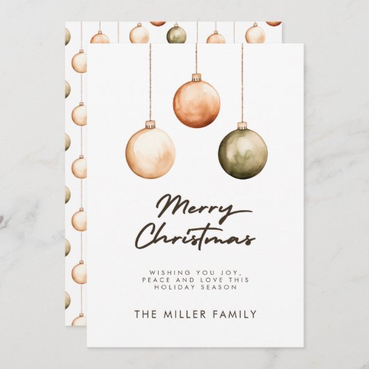 ミニマリスト緑の自然オーナメントクリスマス シーズンカード (正面/裏面)