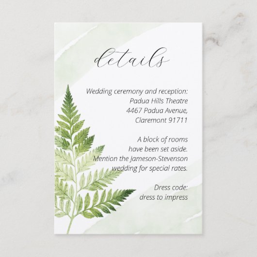 ミニマリスト緑シダ エンクロージャーカード (正面)