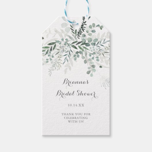 ミニマリスト緑ユーカリブライダルシャワー ギフトタグ (正面)