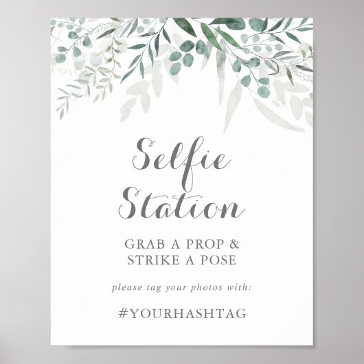 ミニマリスト緑ユーカリ自撮りステーションサイン ポスター (正面)