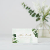 ミニマリスト緑熱帯葉水色結婚ズ 名刺 (スタンド正面)