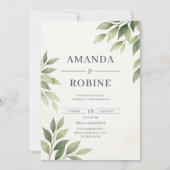 ミニマリスト緑結婚式招待状 招待状 (正面)