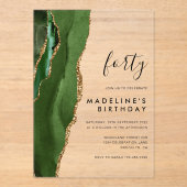 ミニマリスト緑金ゴールドゲートGeode 40th誕生日 アクリル招待状 (正面)