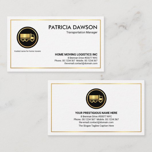 ミニマリスト縁ど金ゴールドフレーム運送 名刺 (正面/裏面)