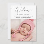 ミニマリスト繊細なエレガントスクリプトベビー誕生 案内状 (正面)
