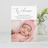 ミニマリスト繊細なエレガントスクリプトベビー誕生 案内状 (スタンド正面)