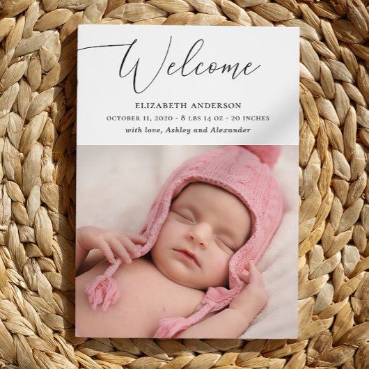 ミニマリスト繊細なエレガントスクリプトベビー誕生 案内状