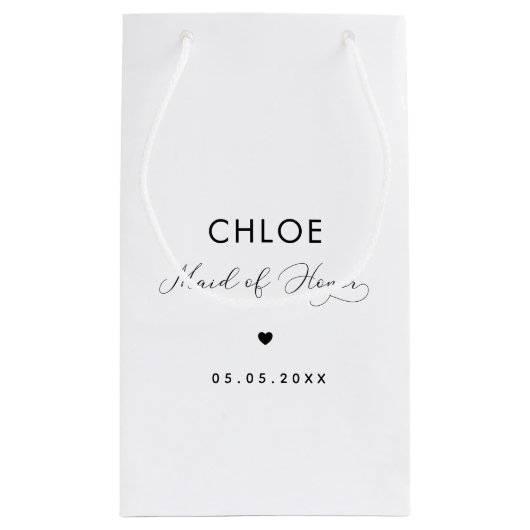 ミニマリスト繊細なスクリプトとハートメイド・オブ・オーナー（花嫁付き添い人） スモールペーパーバッグ (裏面)