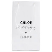 ミニマリスト繊細なスクリプトとハートメイド・オブ・オーナー（花嫁付き添い人） スモールペーパーバッグ (正面)