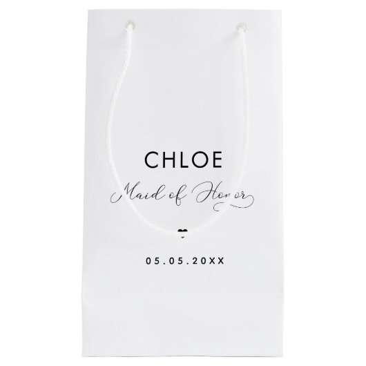 ミニマリスト繊細なスクリプトとハートメイド・オブ・オーナー（花嫁付き添い人） スモールペーパーバッグ (正面)