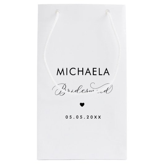 ミニマリスト繊細なスクリプト&ハートブライドメイド スモールペーパーバッグ (裏面)