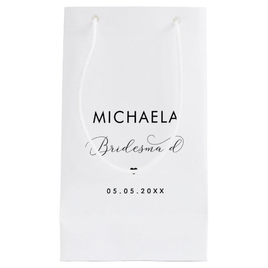 ミニマリスト繊細なスクリプト&ハートブライドメイド スモールペーパーバッグ (正面)