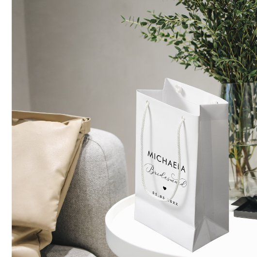 ミニマリスト繊細なスクリプト&ハートブライドメイド スモールペーパーバッグ