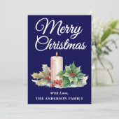 ミニマリスト脚本メリークリスマスネイビーブルー シーズンカード (スタンド正面)